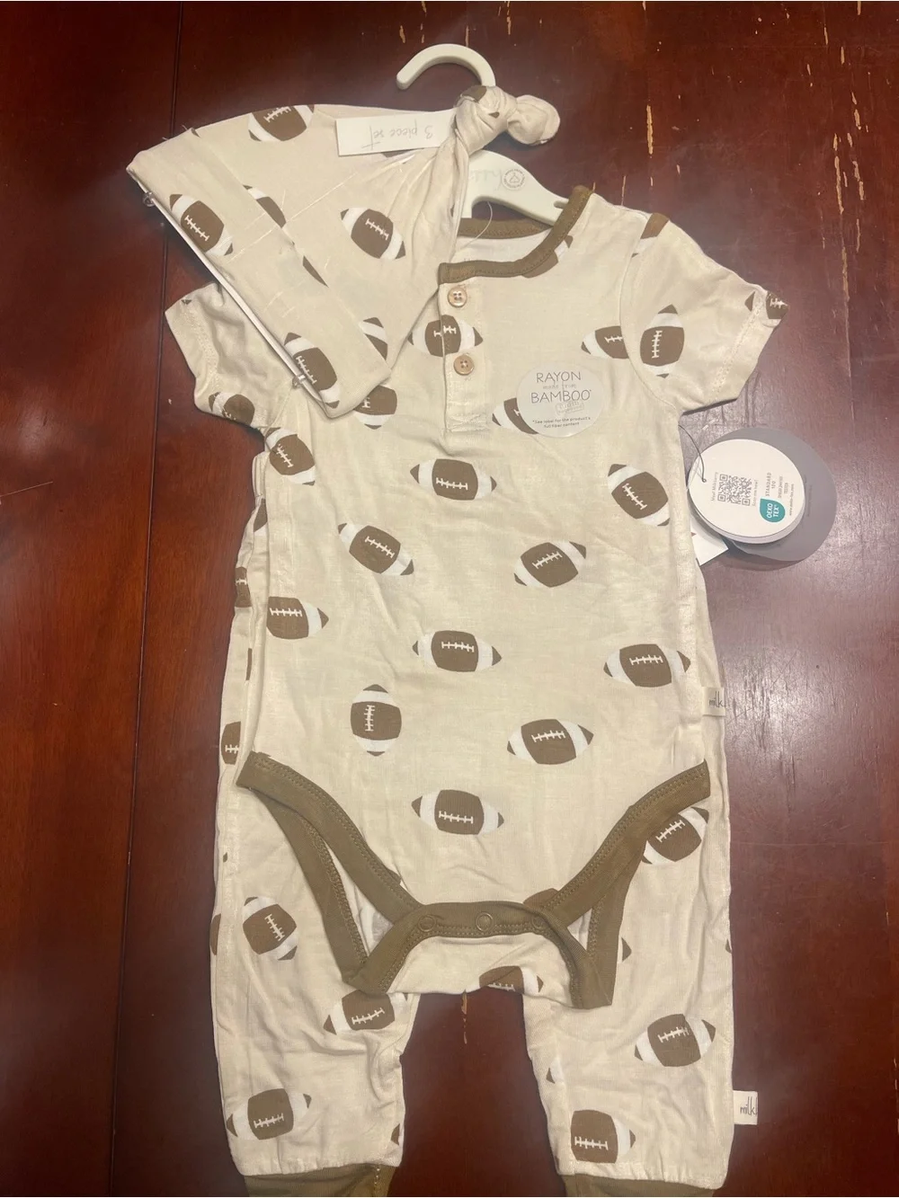Football Baby Bundle: Blanket with football rattle and 3 pc Rayon Football Set.